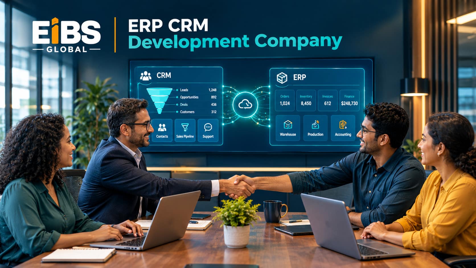 ERP CRM development company team partnering with a business client