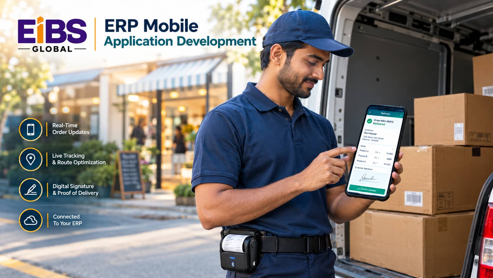 ERP mobile application development for a delivery driver capturing proof of delivery on a rugged phone