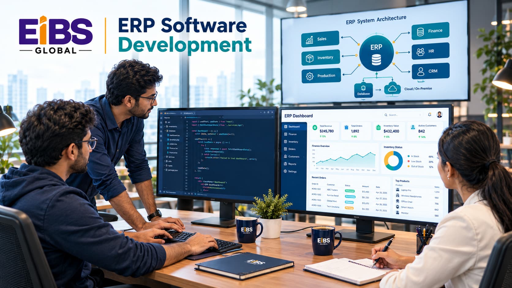 ERP software development team building a custom ERP dashboard and system architecture